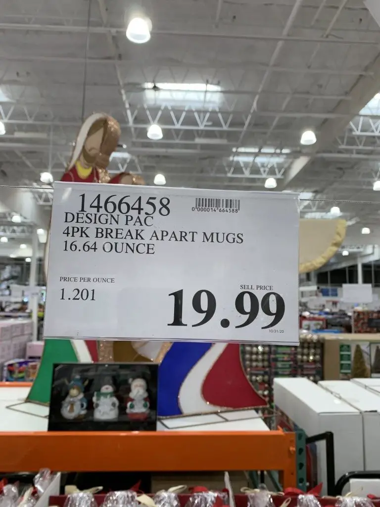 Costco Coffee Mugs, 4 Piece Break Apart Holiday Gift Set